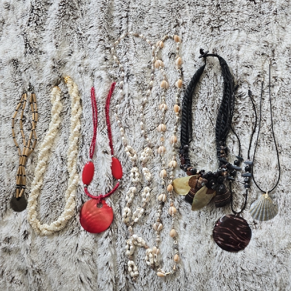 Beach Shells Necklace Lot Bohemian Red